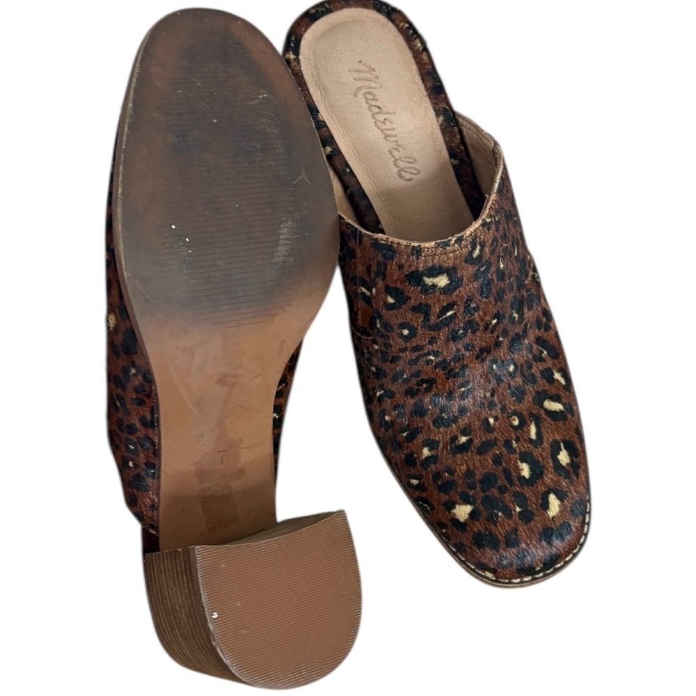 Madewell The Carey brown cheetah print Mules Real Calf Hair sz 7 preloved - Picture 6 of 9